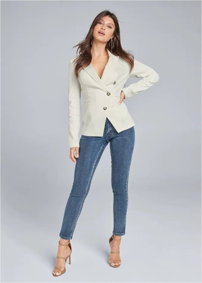 Twill ButtonFront Blazer White Women VENUS Blazers