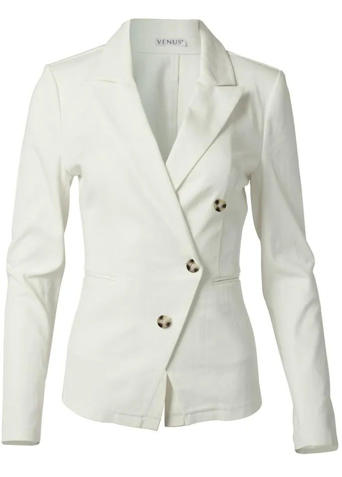 Twill ButtonFront Blazer White Women VENUS Blazers