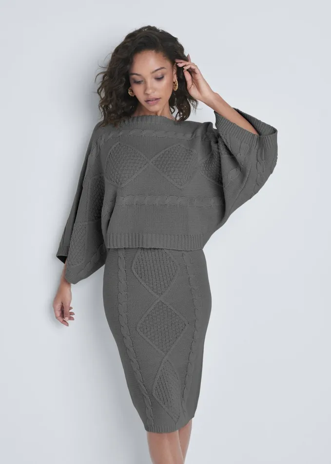 TwoPiece Sweater Dress Dark Grey Women VENUS Midi Dresses