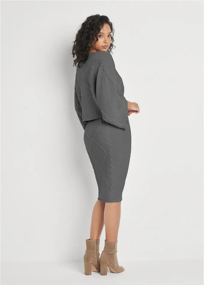 TwoPiece Sweater Dress Dark Grey Women VENUS Midi Dresses