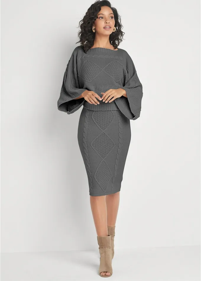 TwoPiece Sweater Dress Dark Grey Women VENUS Midi Dresses