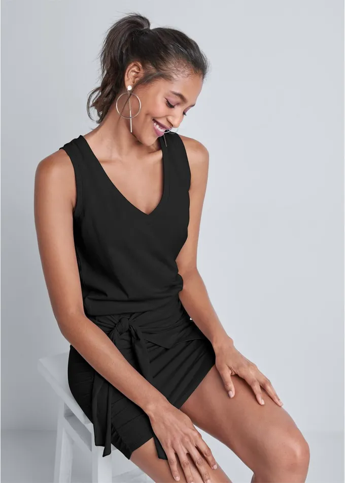 VNECK SIDE WRAP MINI DRESS Black Women VENUS Casual Dresses