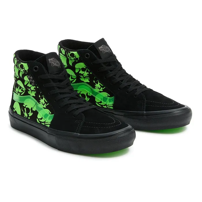 Vans HiTop Shoes Women Skate Sk8Hi Glow Skulls Shoes Green