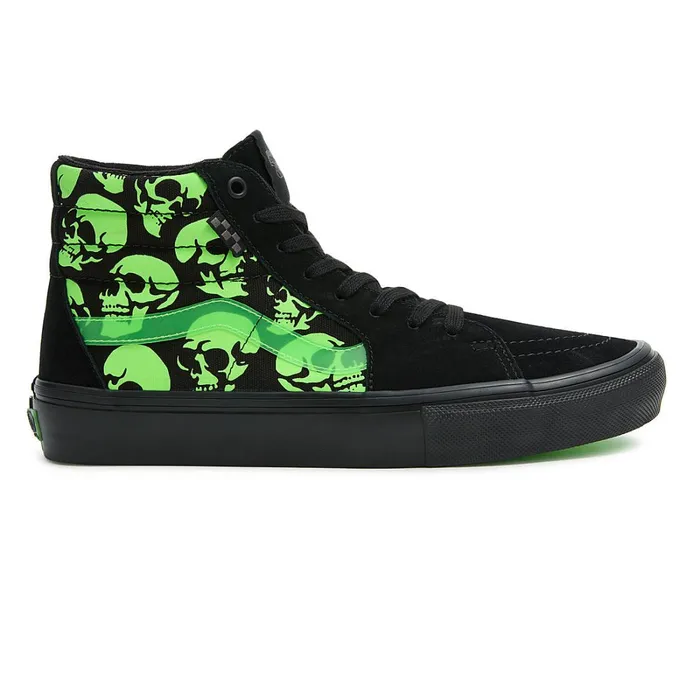 Vans HiTop Shoes Women Skate Sk8Hi Glow Skulls Shoes Green