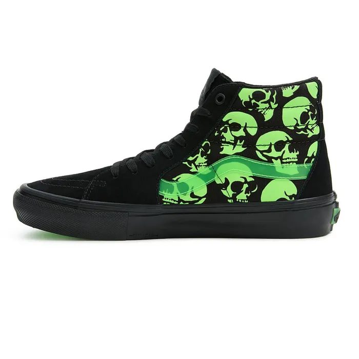Vans HiTop Shoes Women Skate Sk8Hi Glow Skulls Shoes Green
