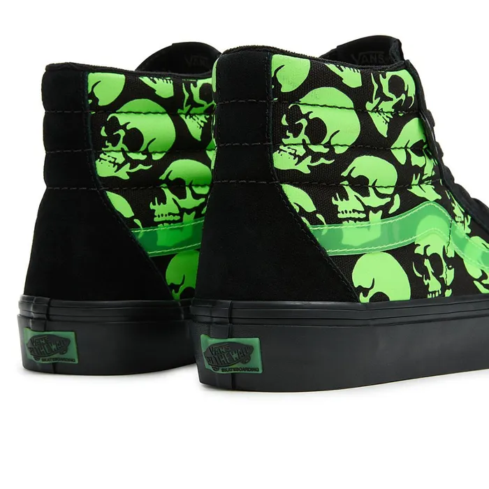 Vans HiTop Shoes Women Skate Sk8Hi Glow Skulls Shoes Green