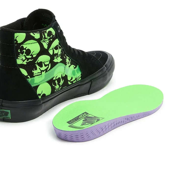 Vans HiTop Shoes Women Skate Sk8Hi Glow Skulls Shoes Green