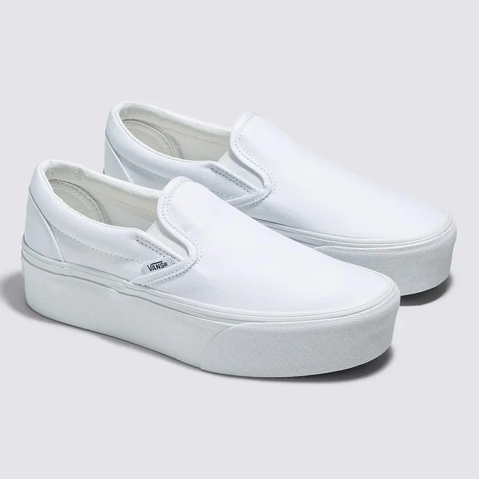 Vans Platform Shoes Women Classic SlipOn Stackform Shoes White