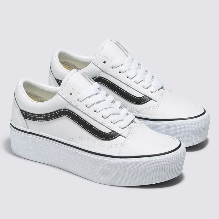 Vans Platform Shoes Women Old Skool Stackform Leather Shoes White