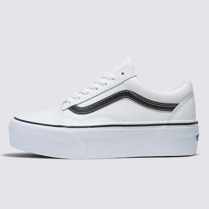 Vans Platform Shoes Women Old Skool Stackform Leather Shoes White