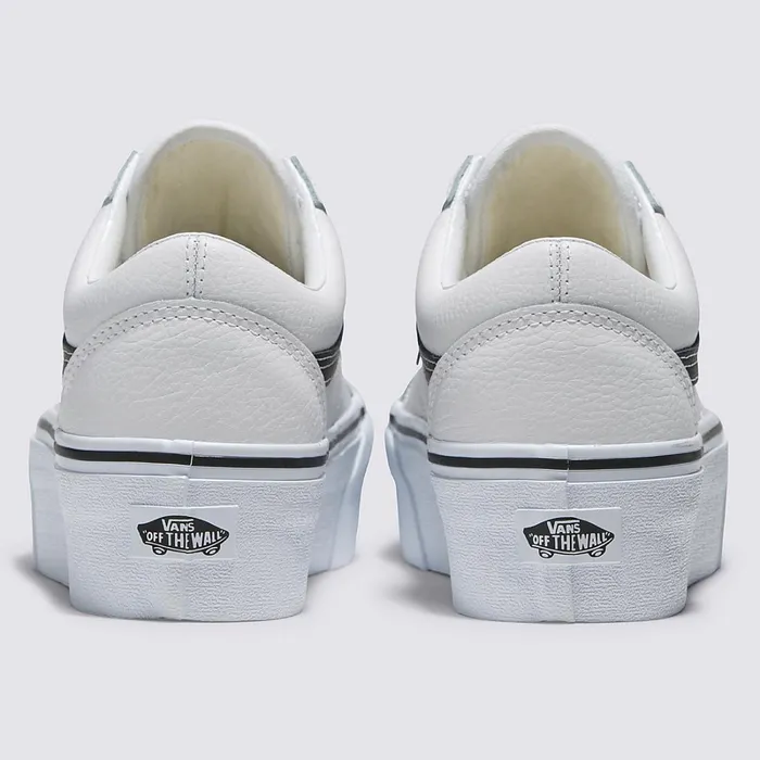 Vans Platform Shoes Women Old Skool Stackform Leather Shoes White