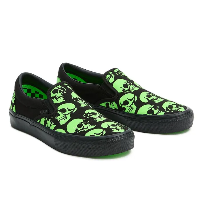 Vans Skate Shoes Women Skate SlipOn Glow Skulls Shoes Green