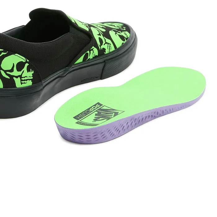 Vans Skate Shoes Women Skate SlipOn Glow Skulls Shoes Green
