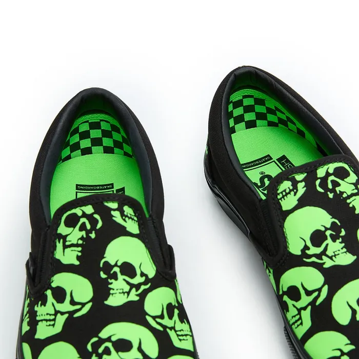 Vans Skate Shoes Women Skate SlipOn Glow Skulls Shoes Green