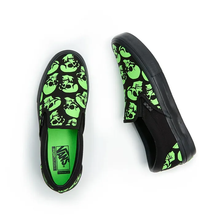 Vans Skate Shoes Women Skate SlipOn Glow Skulls Shoes Green