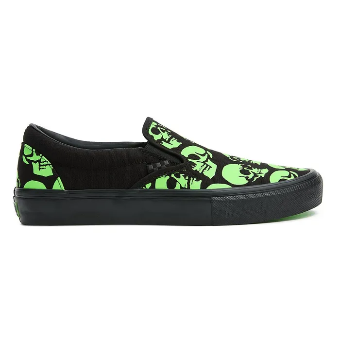 Vans Skate Shoes Women Skate SlipOn Glow Skulls Shoes Green