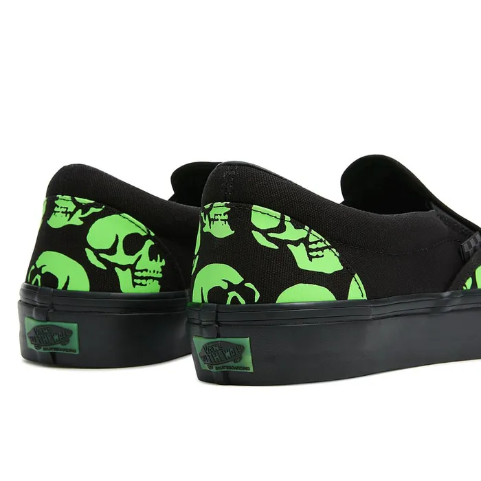 Vans Skate Shoes Women Skate SlipOn Glow Skulls Shoes Green