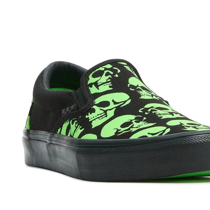 Vans Skate Shoes Women Skate SlipOn Glow Skulls Shoes Green