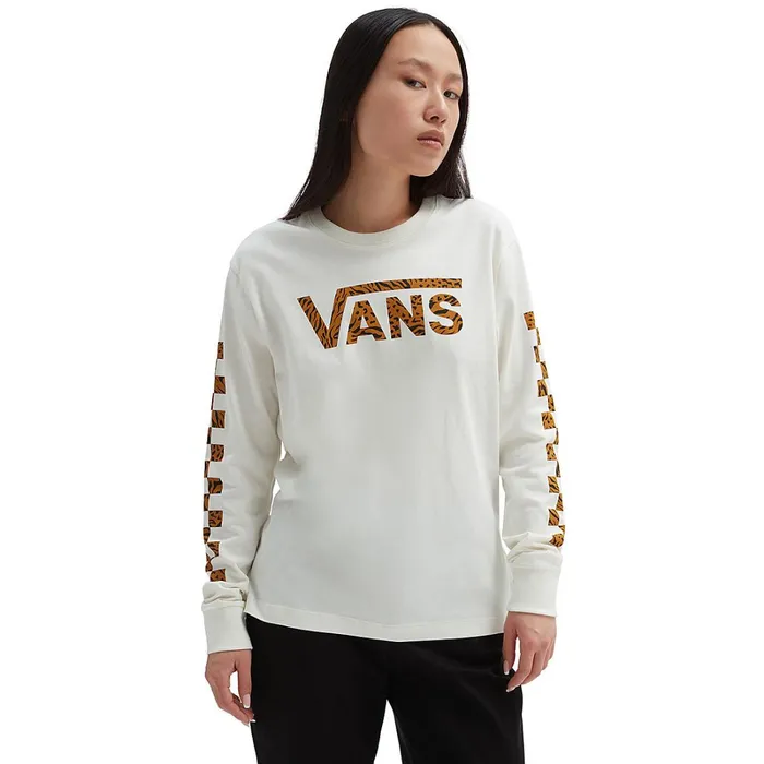 Vans Tshirts and Tops Women Animash Long Sleeve Boyfriend Fit TShirt White