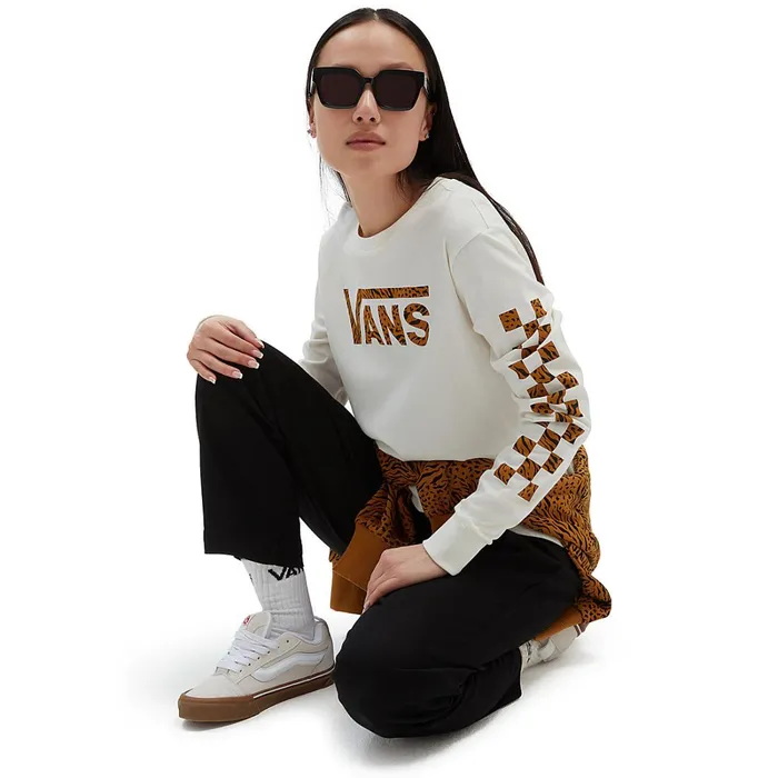 Vans Tshirts and Tops Women Animash Long Sleeve Boyfriend Fit TShirt White