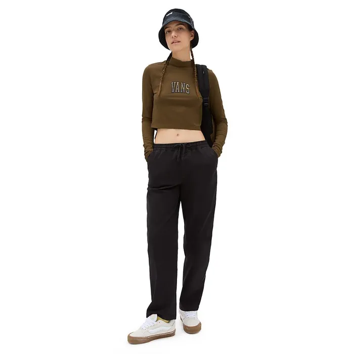 Vans Tshirts and Tops Women Varsity V Mock Neck Mini Long Sleeve TShirt Brown