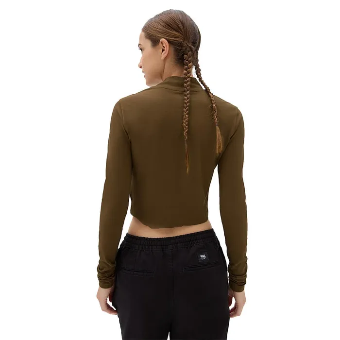 Vans Tshirts and Tops Women Varsity V Mock Neck Mini Long Sleeve TShirt Brown