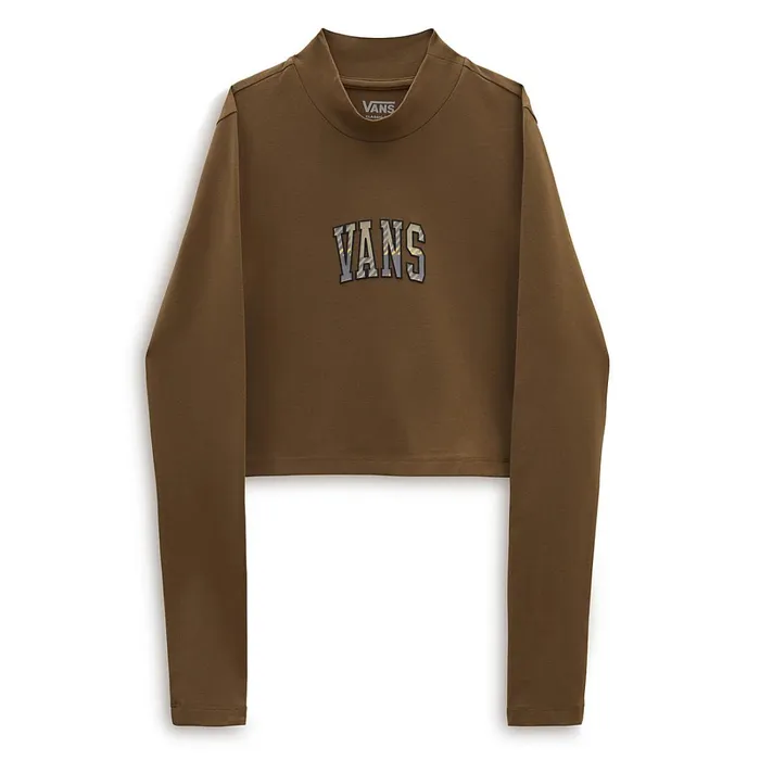 Vans Tshirts and Tops Women Varsity V Mock Neck Mini Long Sleeve TShirt Brown