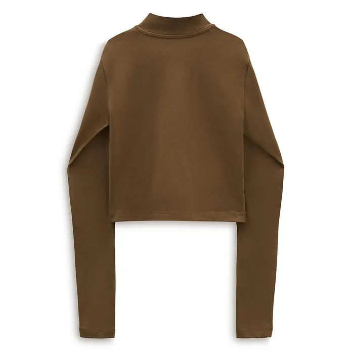 Vans Tshirts and Tops Women Varsity V Mock Neck Mini Long Sleeve TShirt Brown
