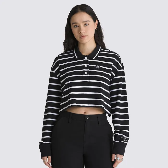 Vans View All Women Disney X Bad Apple Long Sleeve Crop Rugby Polo Shirt Black