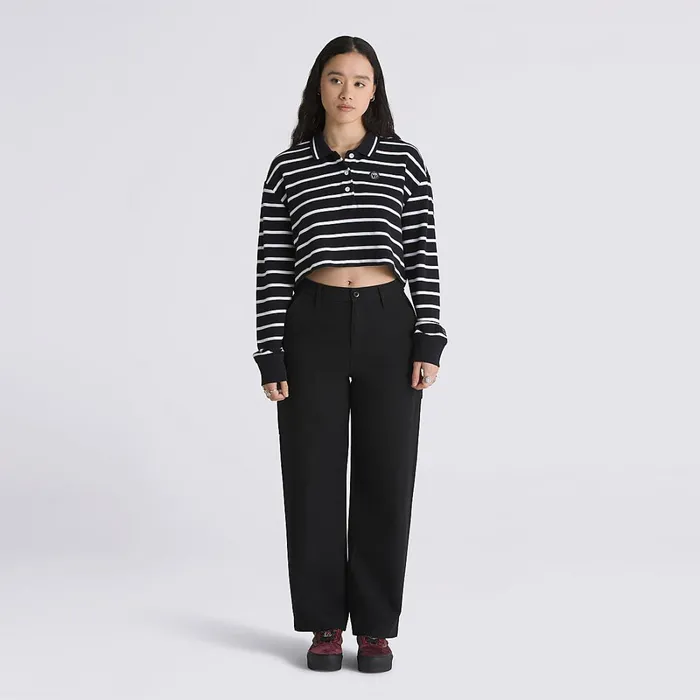 Vans View All Women Disney X Bad Apple Long Sleeve Crop Rugby Polo Shirt Black