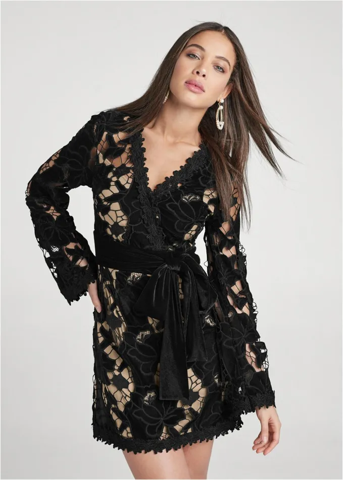 VELVET LACE DRESS Black Women VENUS Short Dresses