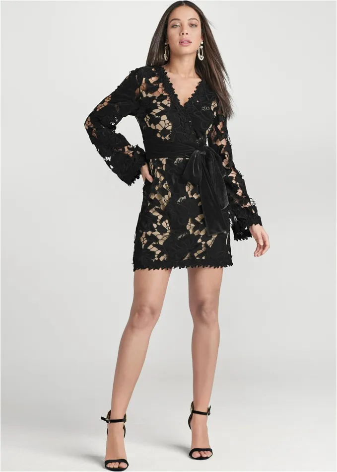 VELVET LACE DRESS Black Women VENUS Short Dresses