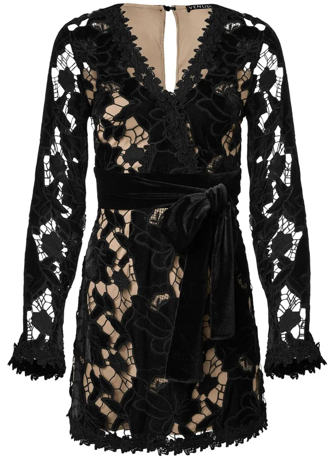 VELVET LACE DRESS Black Women VENUS Short Dresses