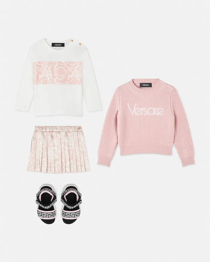 Versace 1978 ReEdition Logo Baby Sweater Light Pink Kids Knitwear and Sweatshirts