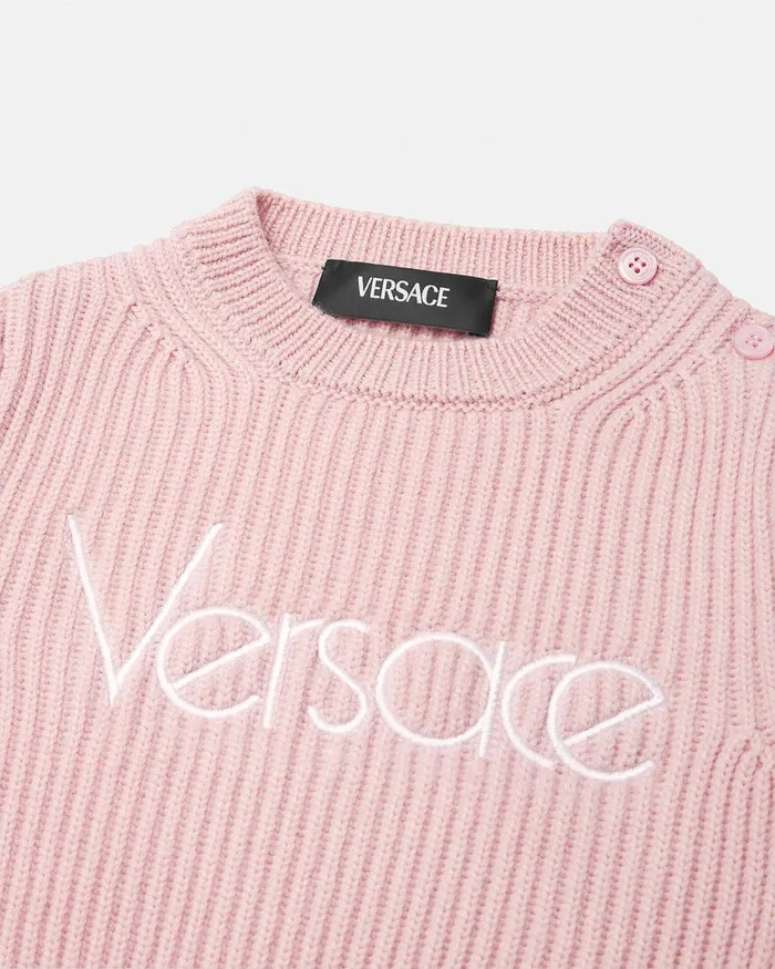 Versace 1978 ReEdition Logo Baby Sweater Light Pink Kids Knitwear and Sweatshirts