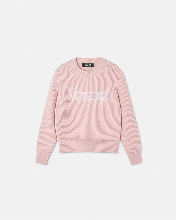 Versace 1978 ReEdition Logo Sweater Light Pink Kids Knitwear and Sweatshirts
