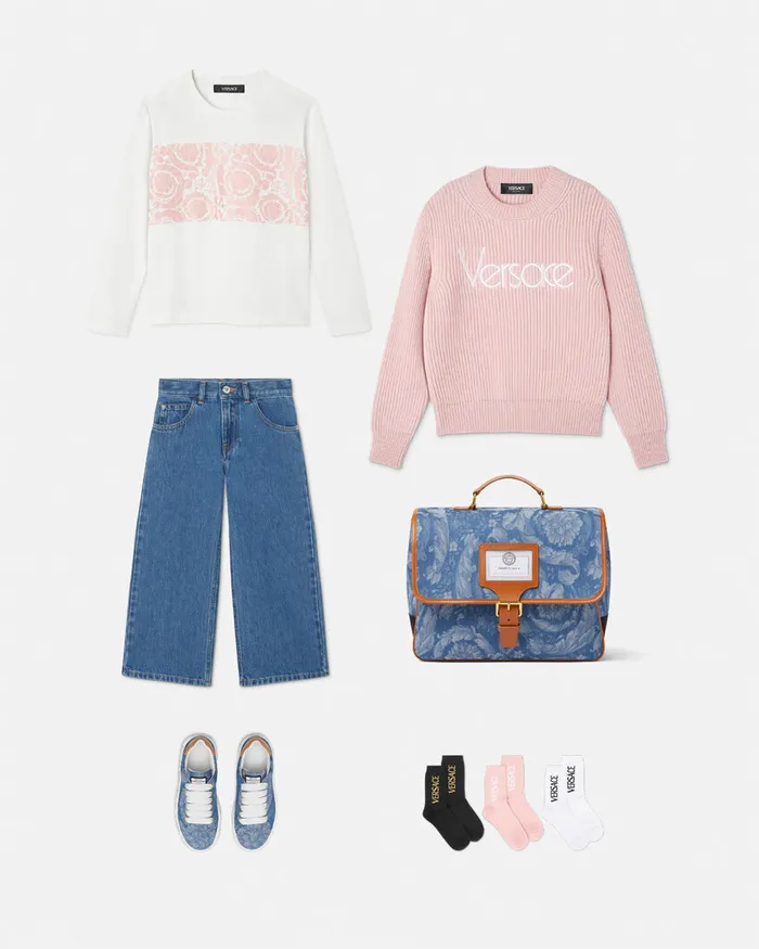 Versace 1978 ReEdition Logo Sweater Light Pink Kids Knitwear and Sweatshirts