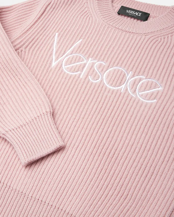 Versace 1978 ReEdition Logo Sweater Light Pink Kids Knitwear and Sweatshirts