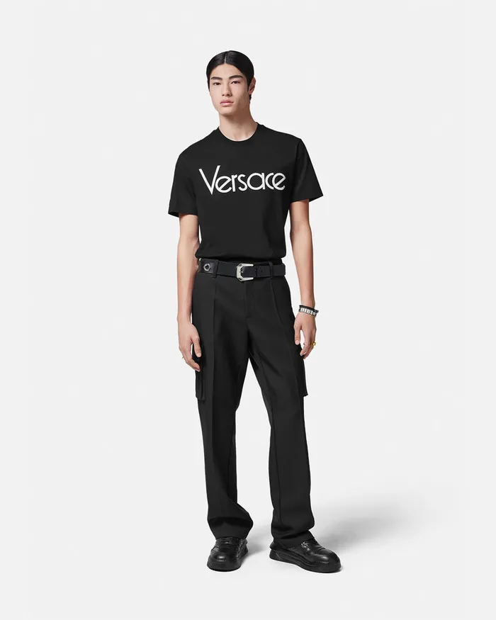Versace 1978 ReEdition Logo TShirt Black Men TShirts and Polos