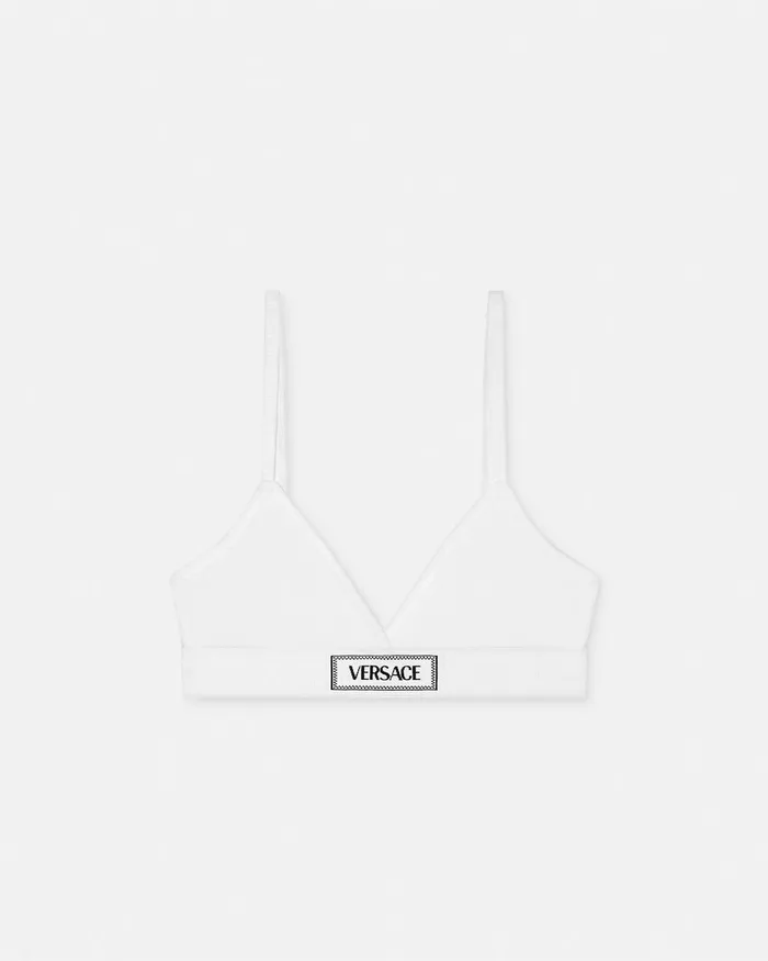 Versace 90s Vintage Logo Ribbed Bralette White Women Bras and Briefs