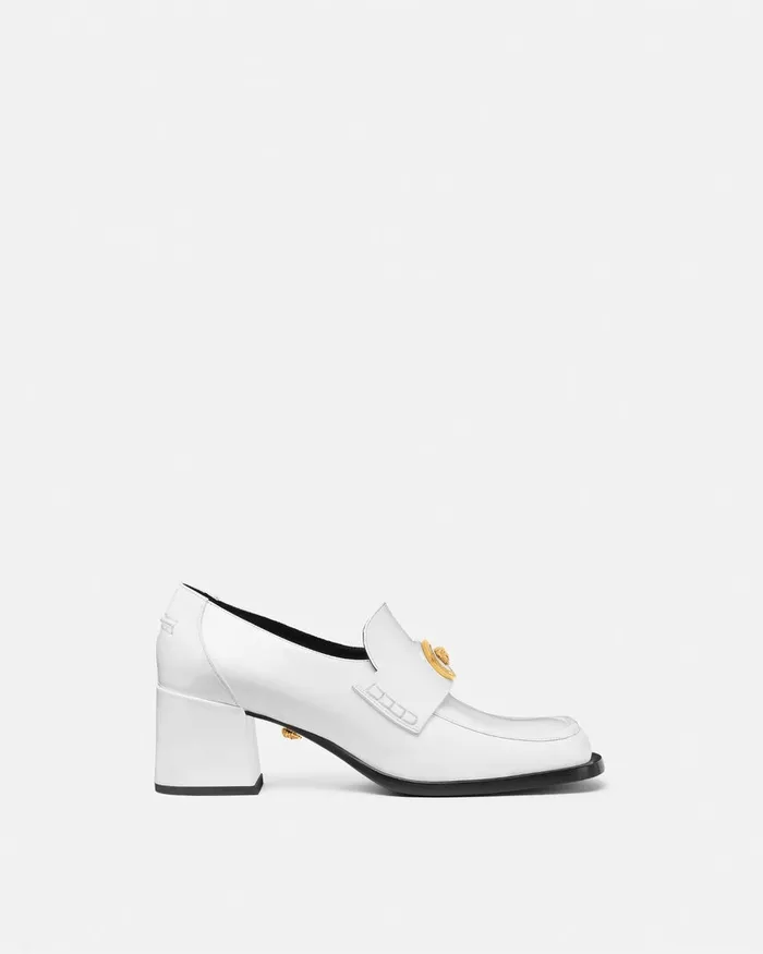 Versace Alia Patent Loafer Pumps 55 Mm White Women Loafers and Flats