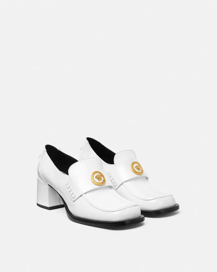 Versace Alia Patent Loafer Pumps 55 Mm White Women Loafers and Flats