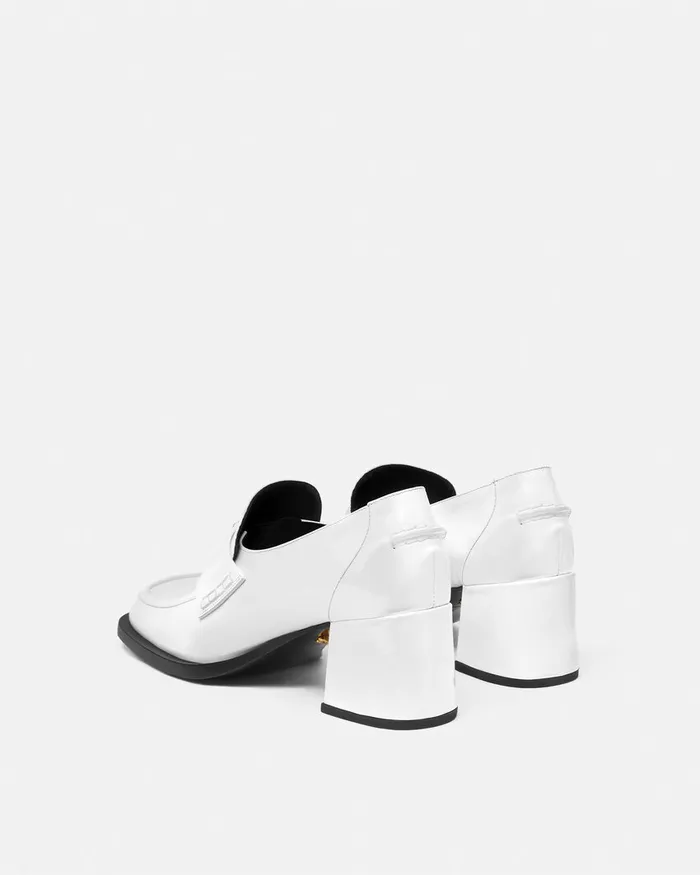 Versace Alia Patent Loafer Pumps 55 Mm White Women Loafers and Flats