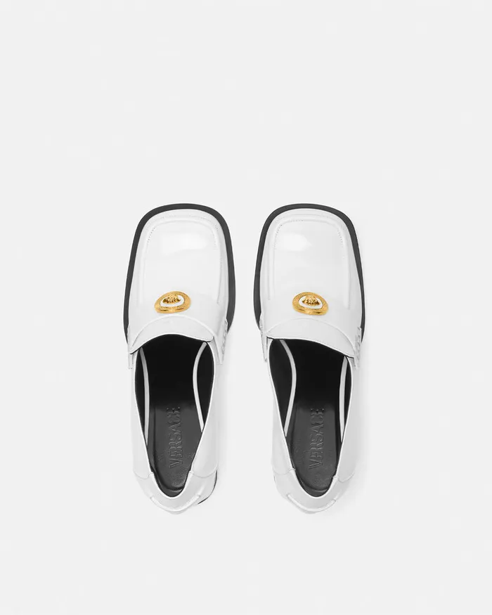 Versace Alia Patent Loafer Pumps 55 Mm White Women Loafers and Flats