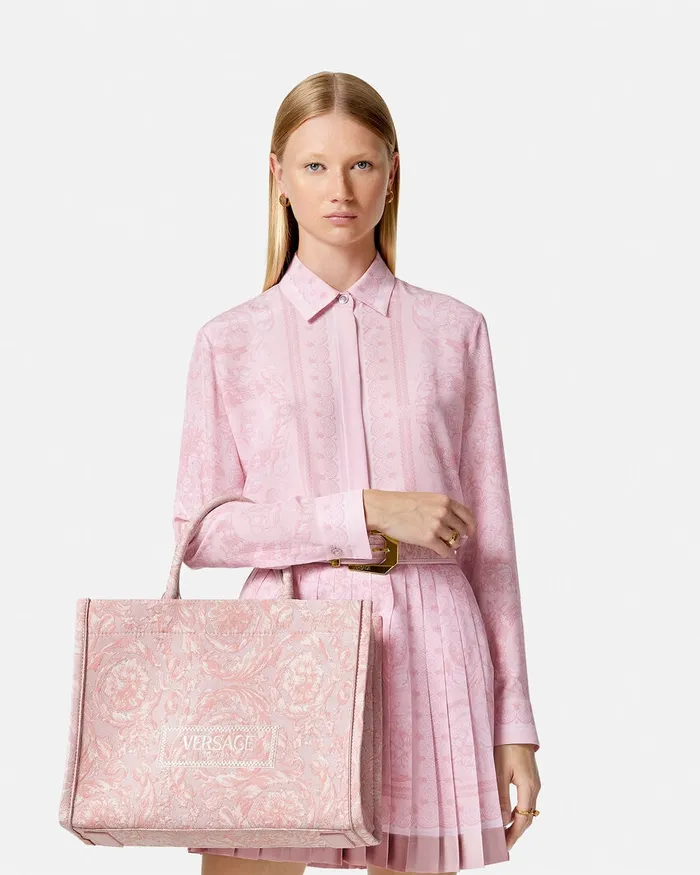Versace Barocco Athena Medium Tote Bag Pinkprint Women Totes