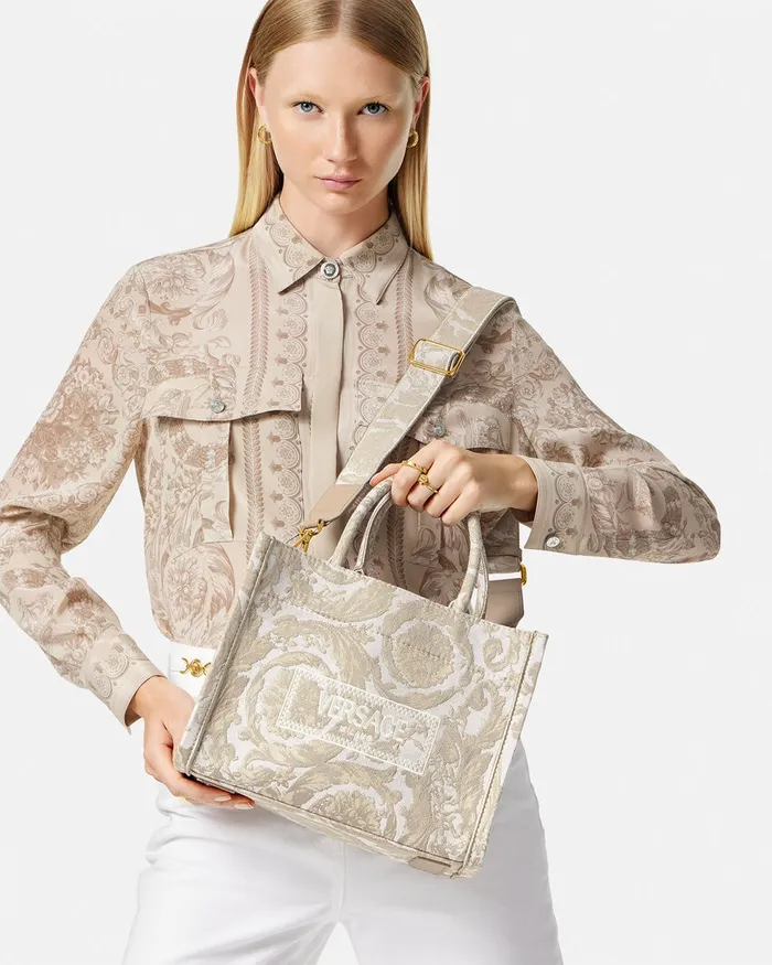 Versace Barocco Athena Small Tote Bag Beigeprint Women Totes