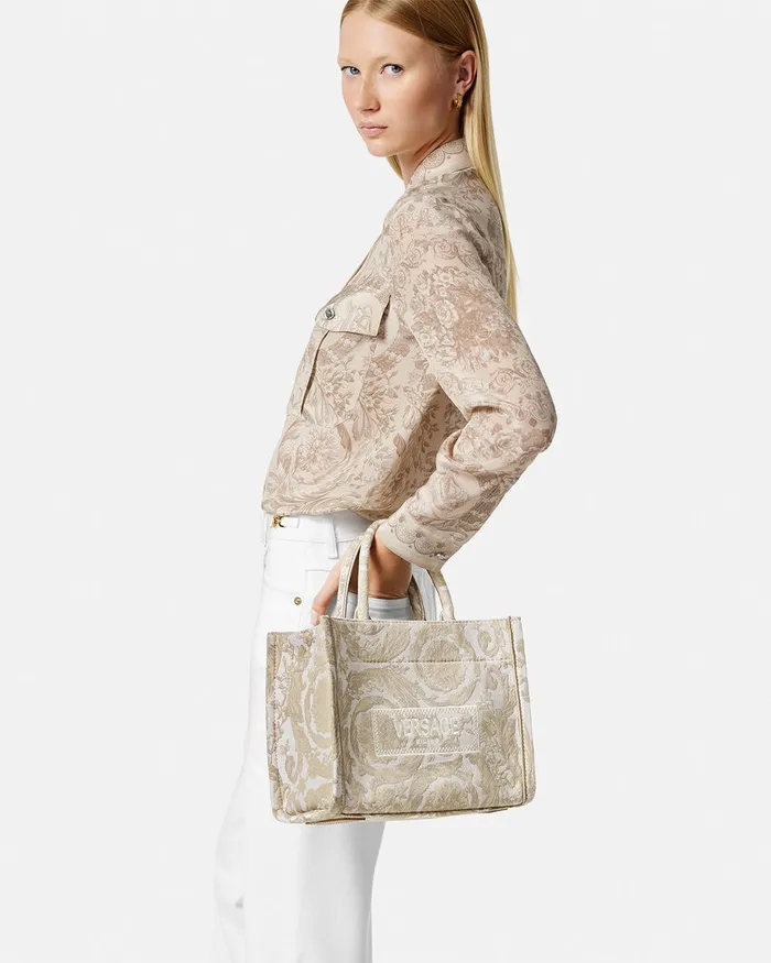 Versace Barocco Athena Small Tote Bag Beigeprint Women Totes