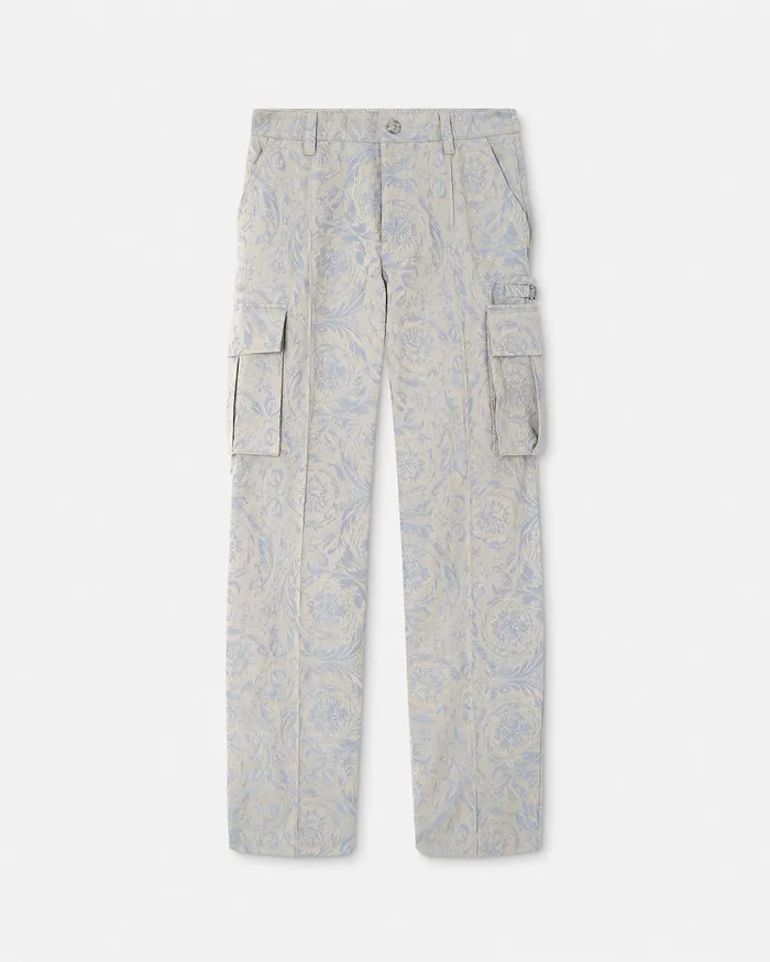Versace Barocco Jacquard Cargo Pants Gray Men Pants and Shorts