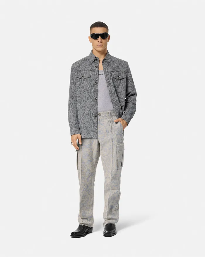 Versace Barocco Jacquard Cargo Pants Gray Men Pants and Shorts