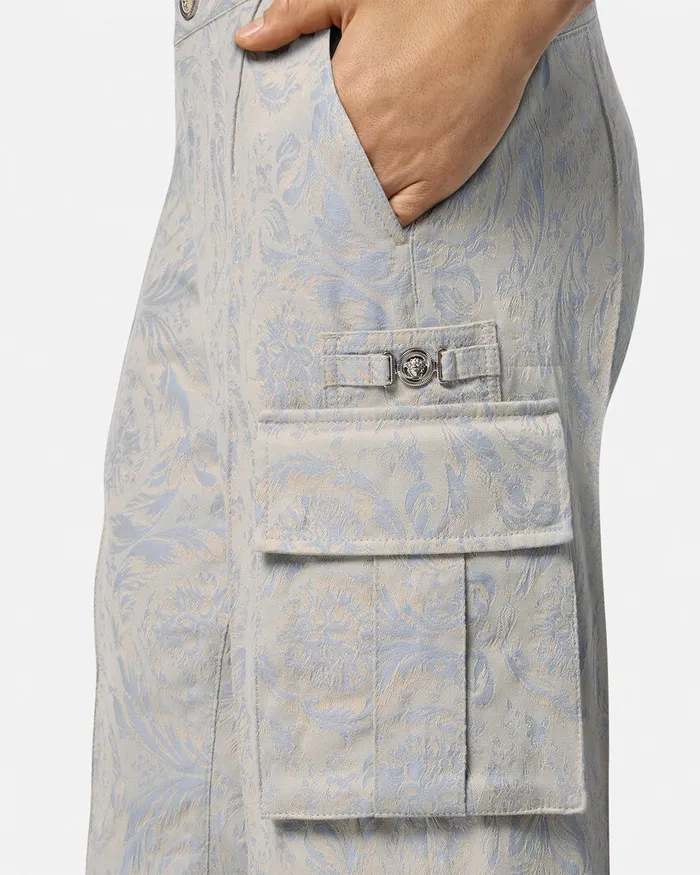 Versace Barocco Jacquard Cargo Pants Gray Men Pants and Shorts